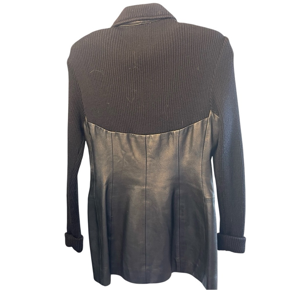 Nordstrom Classiques Entier Black Leather & Merino Wool Jacket, Minimalist, S - Picture 6 of 9